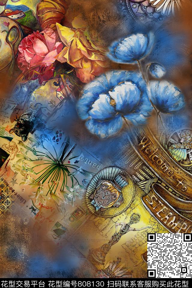 抽象油画肌理数码印花华亿平台下载（图片编号: 808130） - 瓦栏（Walan）