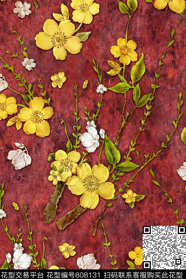 花卉桃花雕花数码印花华亿平台下载（图片编号: 808131） - 瓦栏（Walan）