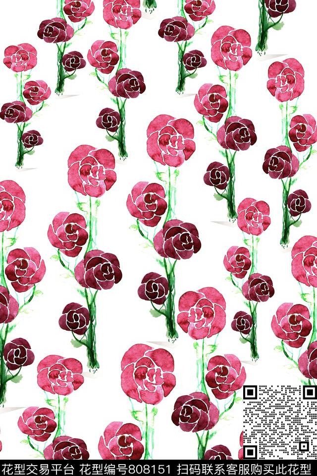 小碎花花卉玫瑰数码印花华亿平台下载（图片编号: 808151） - 瓦栏（Walan）