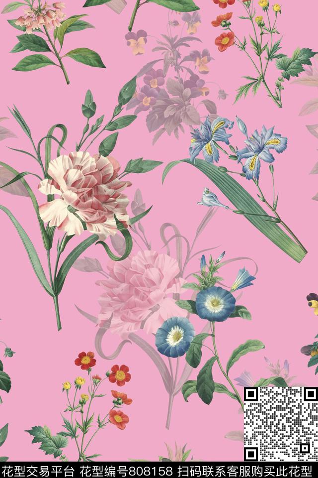 兰花雏菊百合数码印花华亿平台下载（图片编号: 808158） - 瓦栏（Walan）