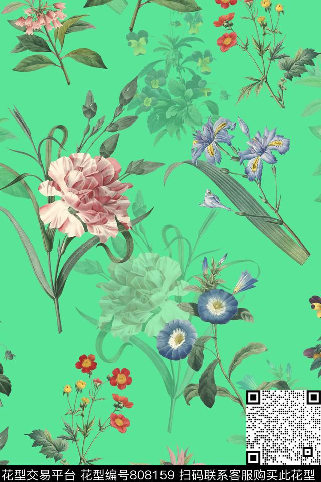 兰花雏菊百合数码印花华亿平台下载（图片编号: 808159） - 瓦栏（Walan）