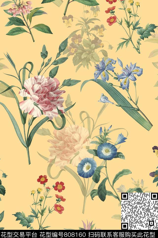 兰花雏菊百合数码印花华亿平台下载（图片编号: 808160） - 瓦栏（Walan）