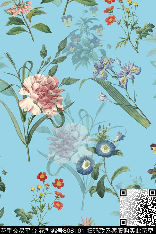 兰花雏菊百合数码印花华亿平台下载（图片编号: 808161） - 瓦栏（Walan）