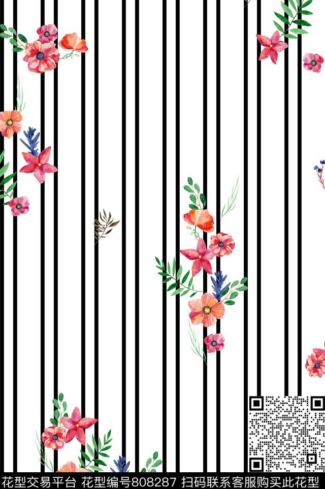 花卉细条纹小花数码印花华亿平台下载（图片编号: 808287） - 瓦栏（Walan）