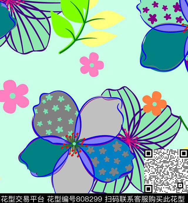 桃花大花花卉传统印花华亿平台下载（图片编号: 808299） - 瓦栏（Walan）