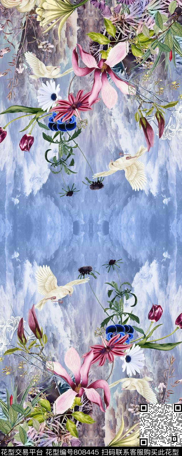 定位中国风花卉数码印花华亿平台下载（图片编号: 808445） - 瓦栏（Walan）