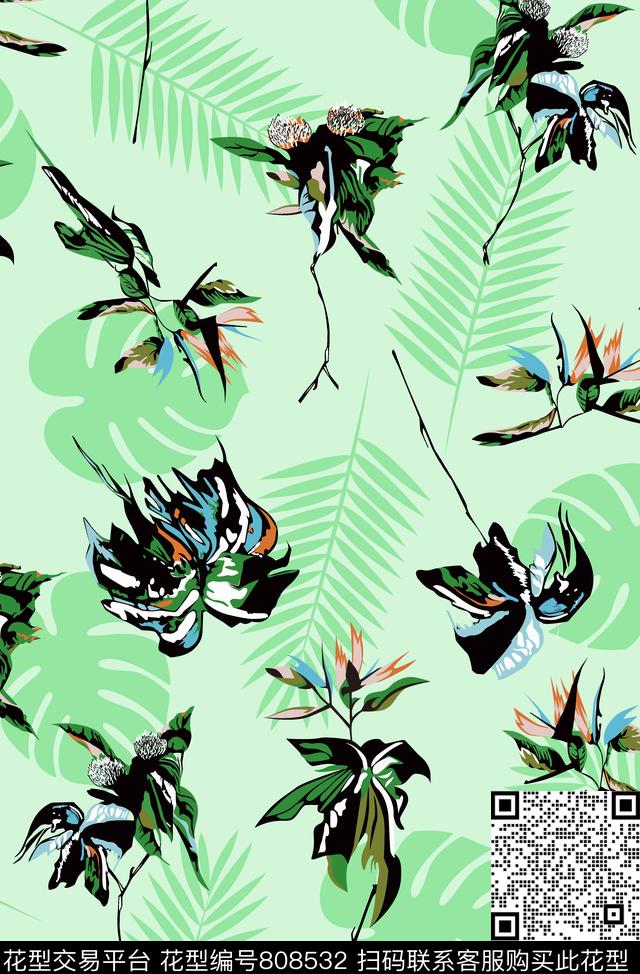 手绘抽象热带传统印花华亿平台下载（图片编号: 808532） - 瓦栏（Walan）