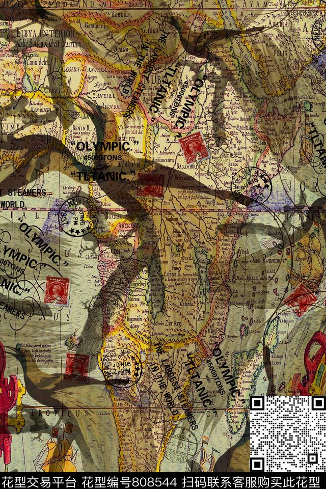 天堂鸟地图花鸟图案数码印花华亿平台下载（图片编号: 808544） - 瓦栏（Walan）