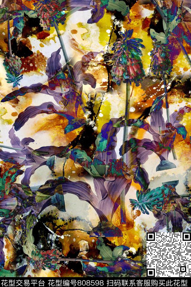 华亿平台抽象油画油画图案数码印花华亿平台下载（图片编号: 808598） - 瓦栏（Walan）