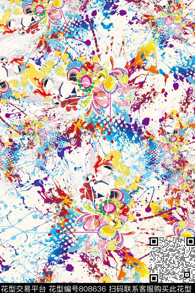 华亿平台抽象油画油画图案数码印花华亿平台下载（图片编号: 808636） - 瓦栏（Walan）