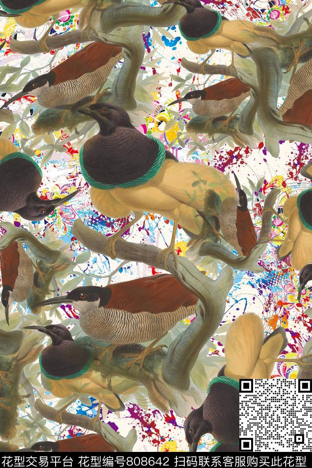 华亿平台抽象油画花鸟图案数码印花华亿平台下载（图片编号: 808642） - 瓦栏（Walan）