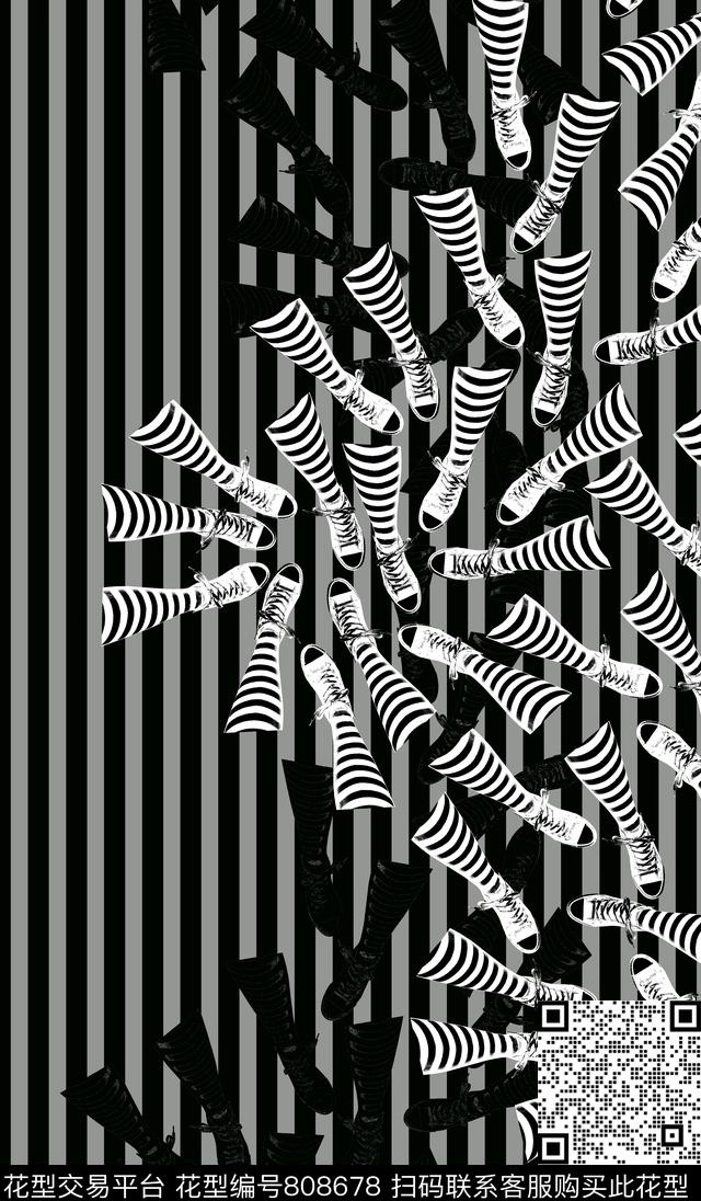 条纹脚时尚写意传统印花华亿平台下载（图片编号: 808678） - 瓦栏（Walan）