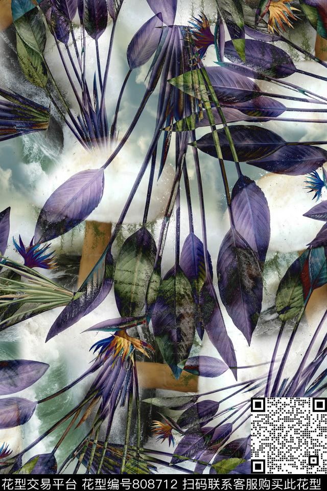 华亿平台抽象油画花卉图案数码印花华亿平台下载（图片编号: 808712） - 瓦栏（Walan）