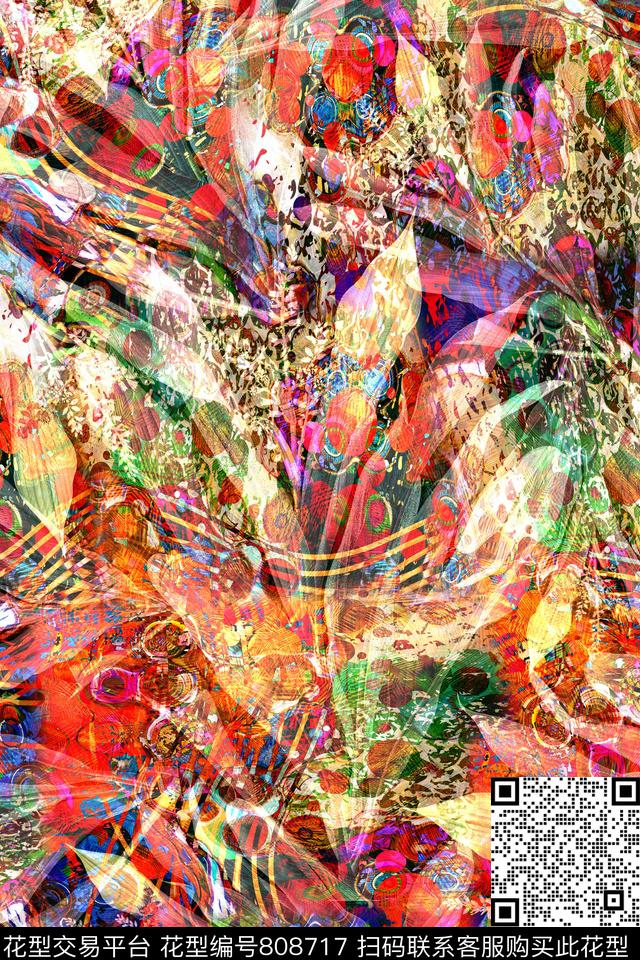 华亿平台抽象油画油画图案数码印花华亿平台下载（图片编号: 808717） - 瓦栏（Walan）