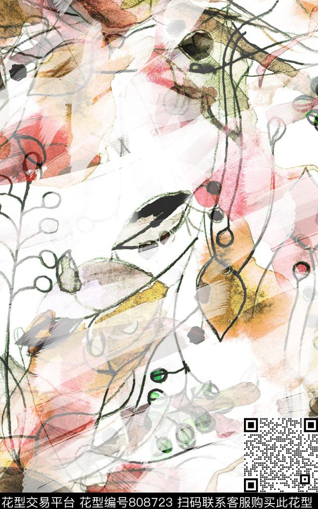 抽象水彩纹路数码印花华亿平台下载（图片编号: 808723） - 瓦栏（Walan）