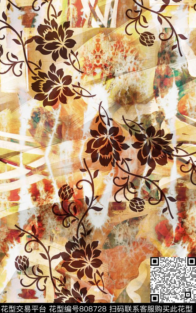 民族风肌理花朵数码印花华亿平台下载（图片编号: 808728） - 瓦栏（Walan）