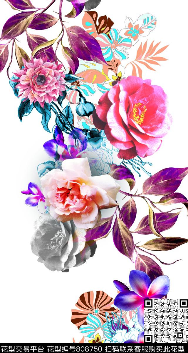 花卉水彩手绘数码印花华亿平台下载（图片编号: 808750） - 瓦栏（Walan）
