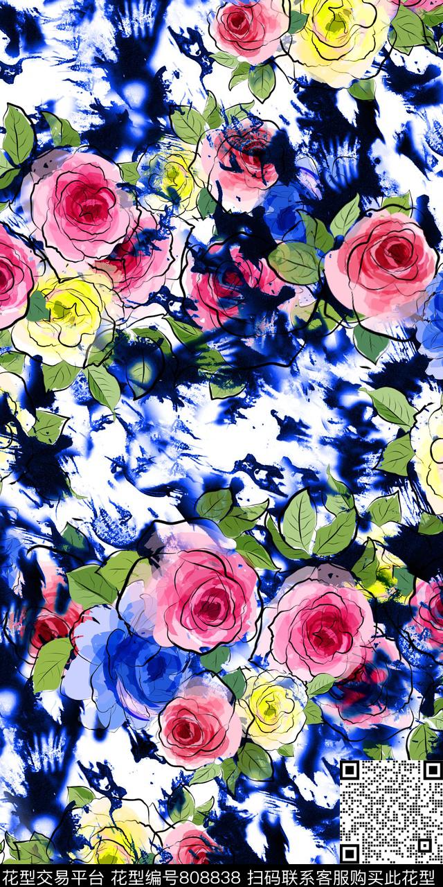 大花牡丹炫彩数码印花华亿平台下载（图片编号: 808838） - 瓦栏（Walan）