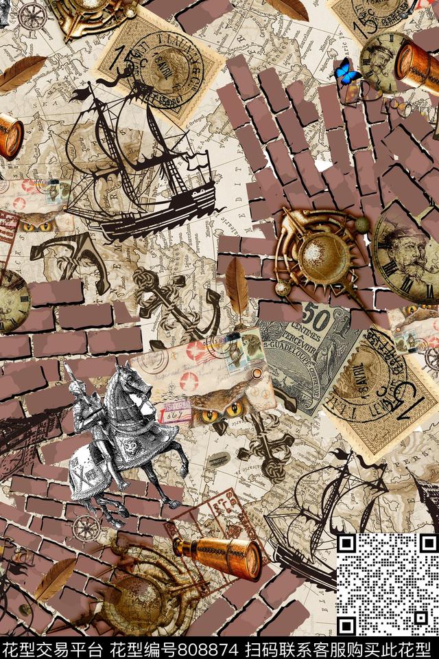 L字母符号D民族风格英伦风格数码印花华亿平台下载（图片编号: 808874） - 瓦栏（Walan）