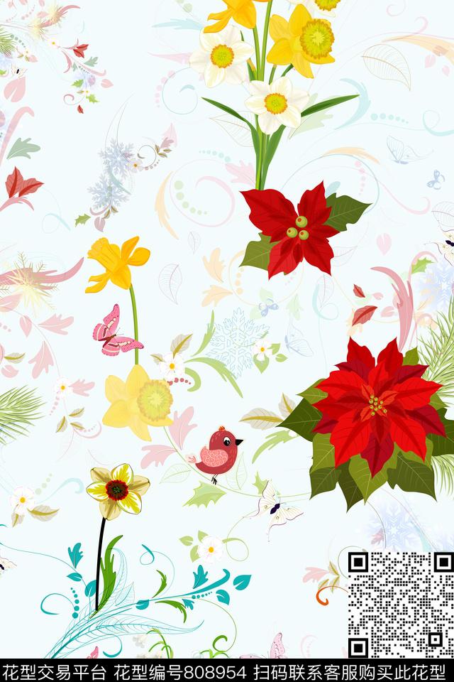 大花小碎花花朵传统印花华亿平台下载（图片编号: 808954） - 瓦栏（Walan）