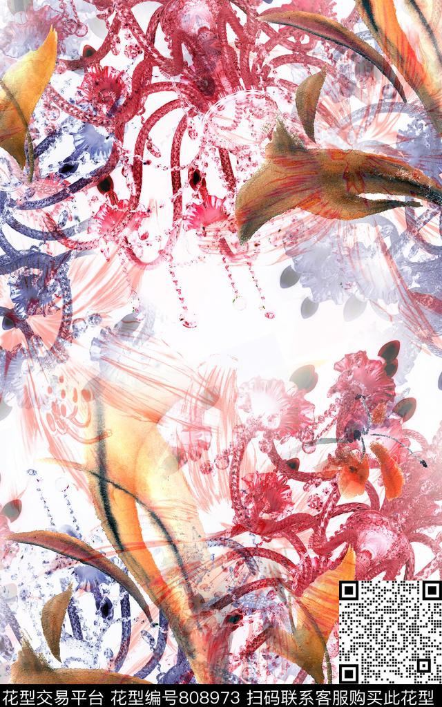 纹路手绘抽象数码印花华亿平台下载（图片编号: 808973） - 瓦栏（Walan）