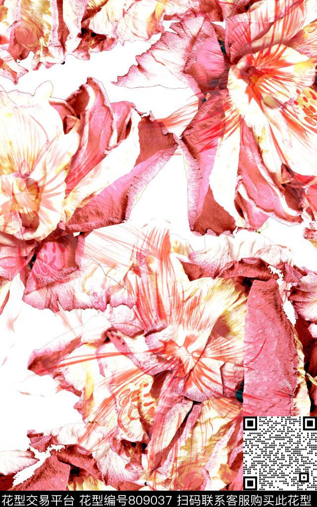 水彩花卉手绘数码印花华亿平台下载（图片编号: 809037） - 瓦栏（Walan）