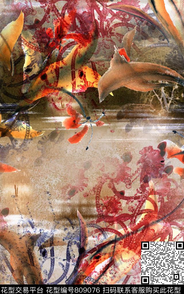 肌理手绘抽象数码印花华亿平台下载（图片编号: 809076） - 瓦栏（Walan）