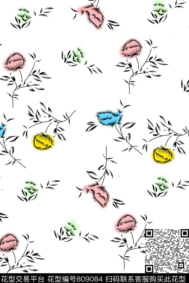碎花简笔花卉花卉传统印花华亿平台下载（图片编号: 809084） - 瓦栏（Walan）