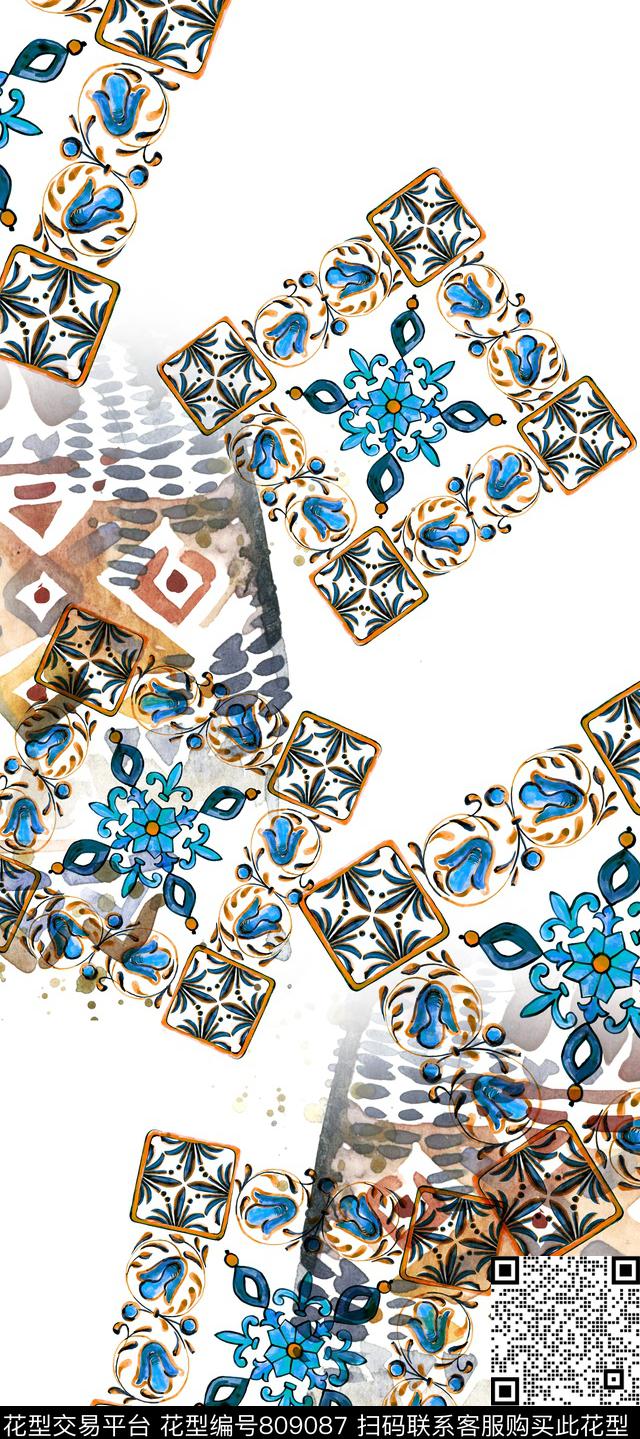 民族风青花瓷波西米亚数码印花华亿平台下载（图片编号: 809087） - 瓦栏（Walan）