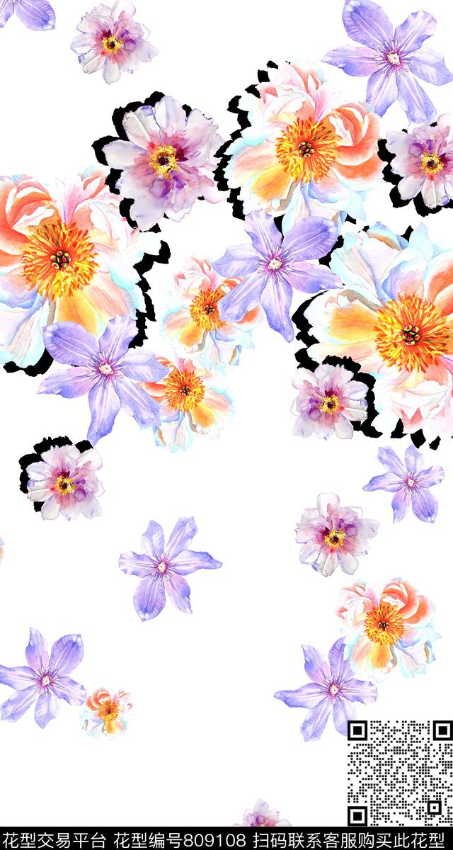 兰花花朵花卉数码印花华亿平台下载（图片编号: 809108） - 瓦栏（Walan）