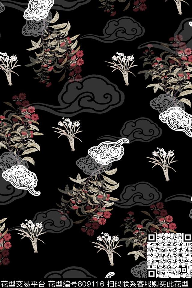花卉云朵祥云传统印花华亿平台下载（图片编号: 809116） - 瓦栏（Walan）