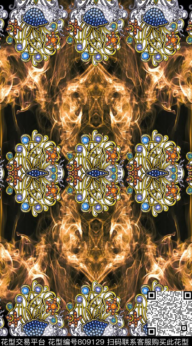 水彩民族风抽象数码印花华亿平台下载（图片编号: 809129） - 瓦栏（Walan）