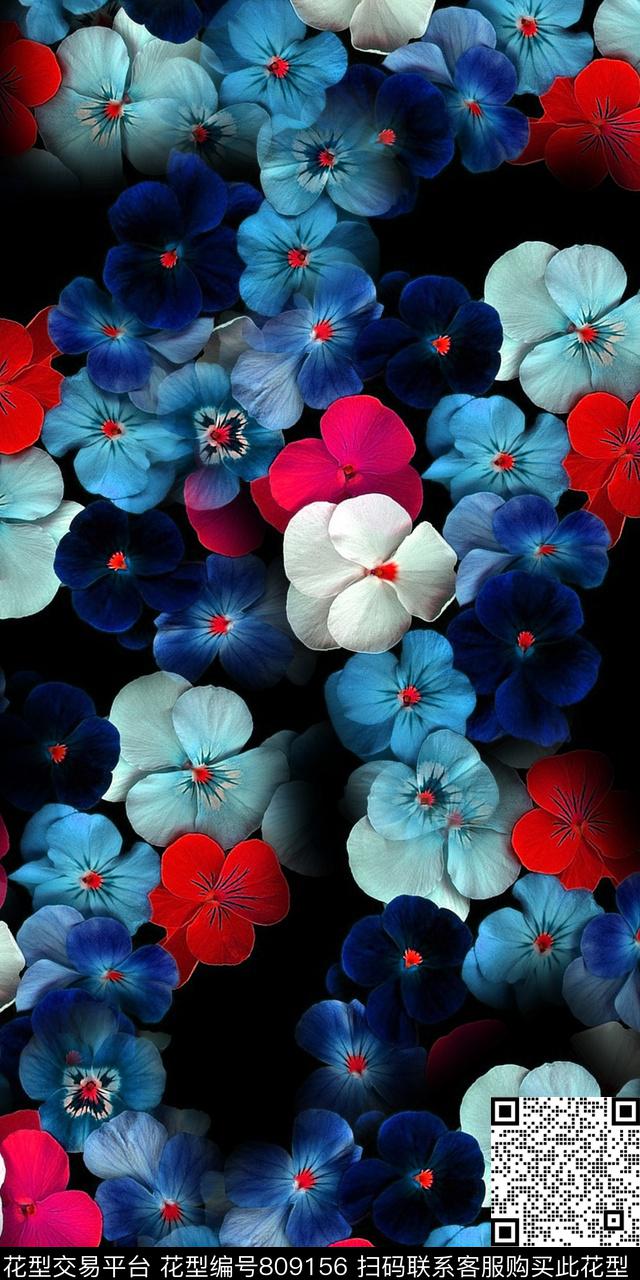 花卉小碎花蝴蝶花数码印花华亿平台下载（图片编号: 809156） - 瓦栏（Walan）