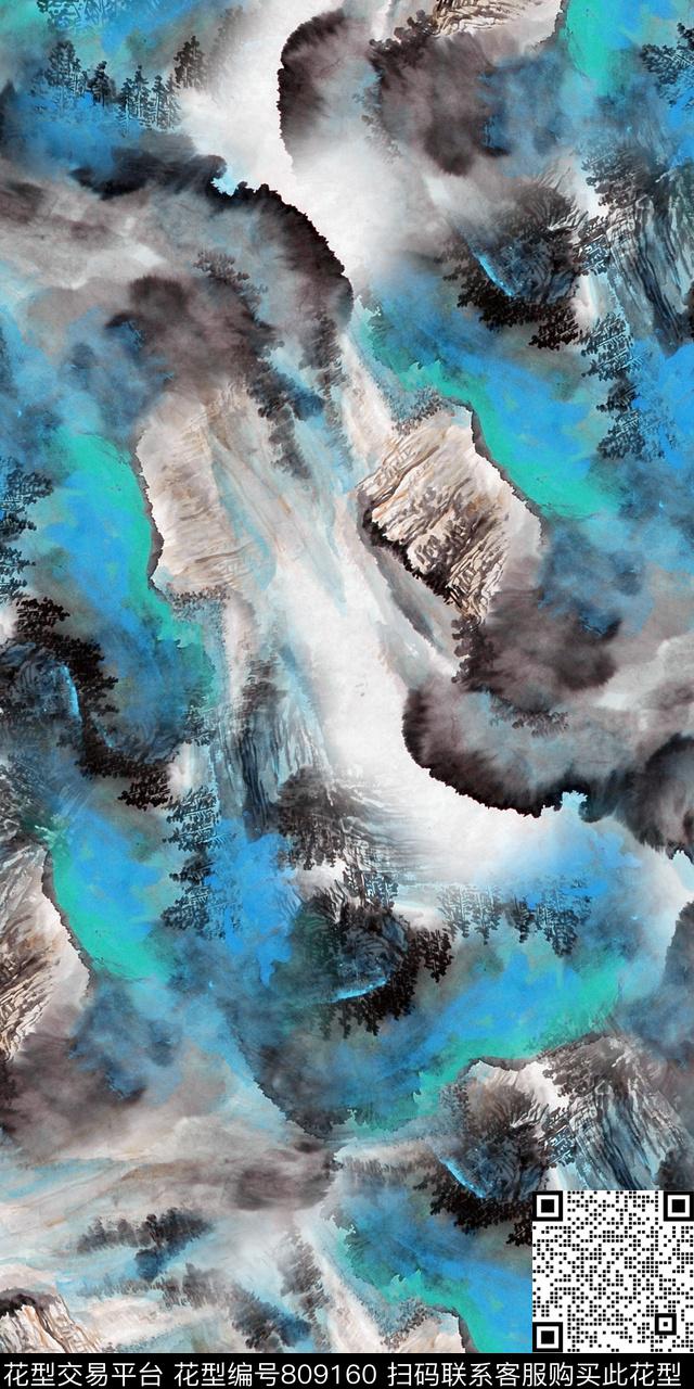 水彩抽象山脉抽象纹理数码印花华亿平台下载（图片编号: 809160） - 瓦栏（Walan）