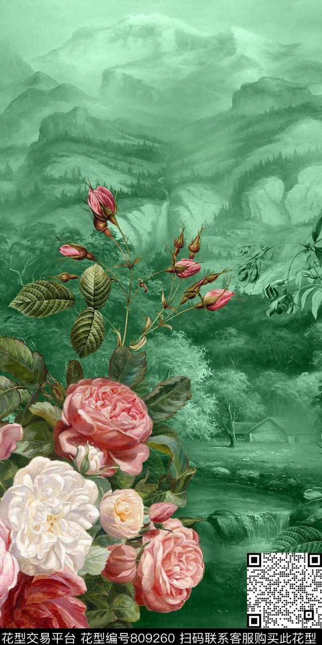 油画花卉风景数码印花华亿平台下载（图片编号: 809260） - 瓦栏（Walan）