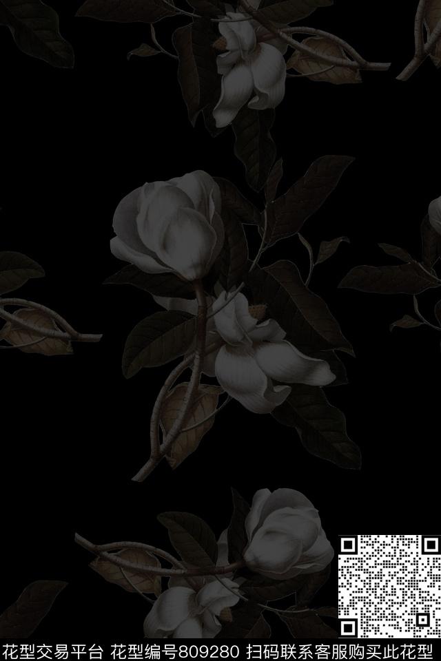 花卉大花玉兰花数码印花华亿平台下载（图片编号: 809280） - 瓦栏（Walan）