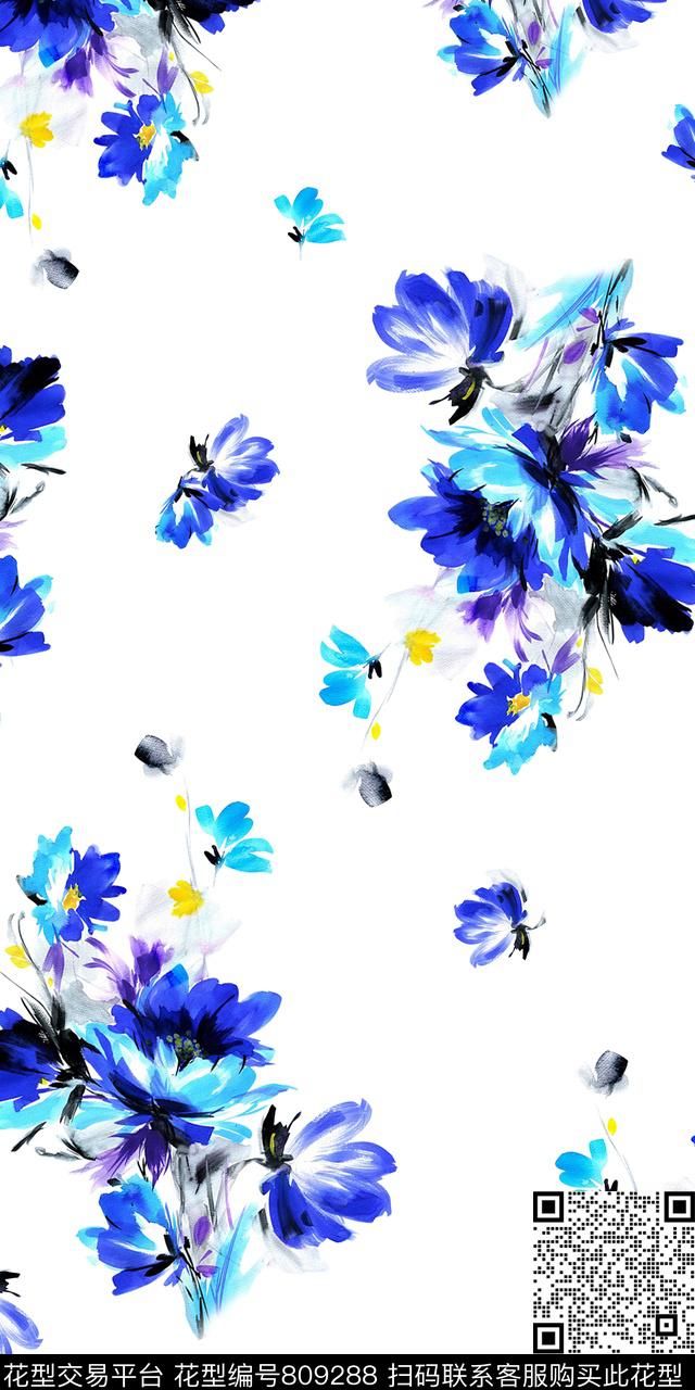 水彩手绘花卉传统印花华亿平台下载（图片编号: 809288） - 瓦栏（Walan）