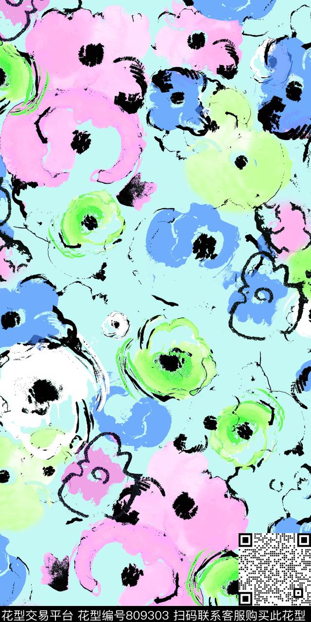 水彩手绘花卉传统印花华亿平台下载（图片编号: 809303） - 瓦栏（Walan）