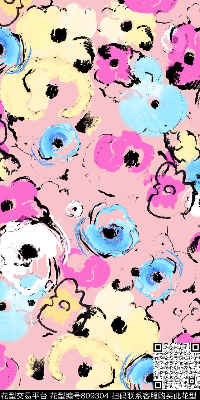 水彩手绘花卉传统印花华亿平台下载（图片编号: 809304） - 瓦栏（Walan）