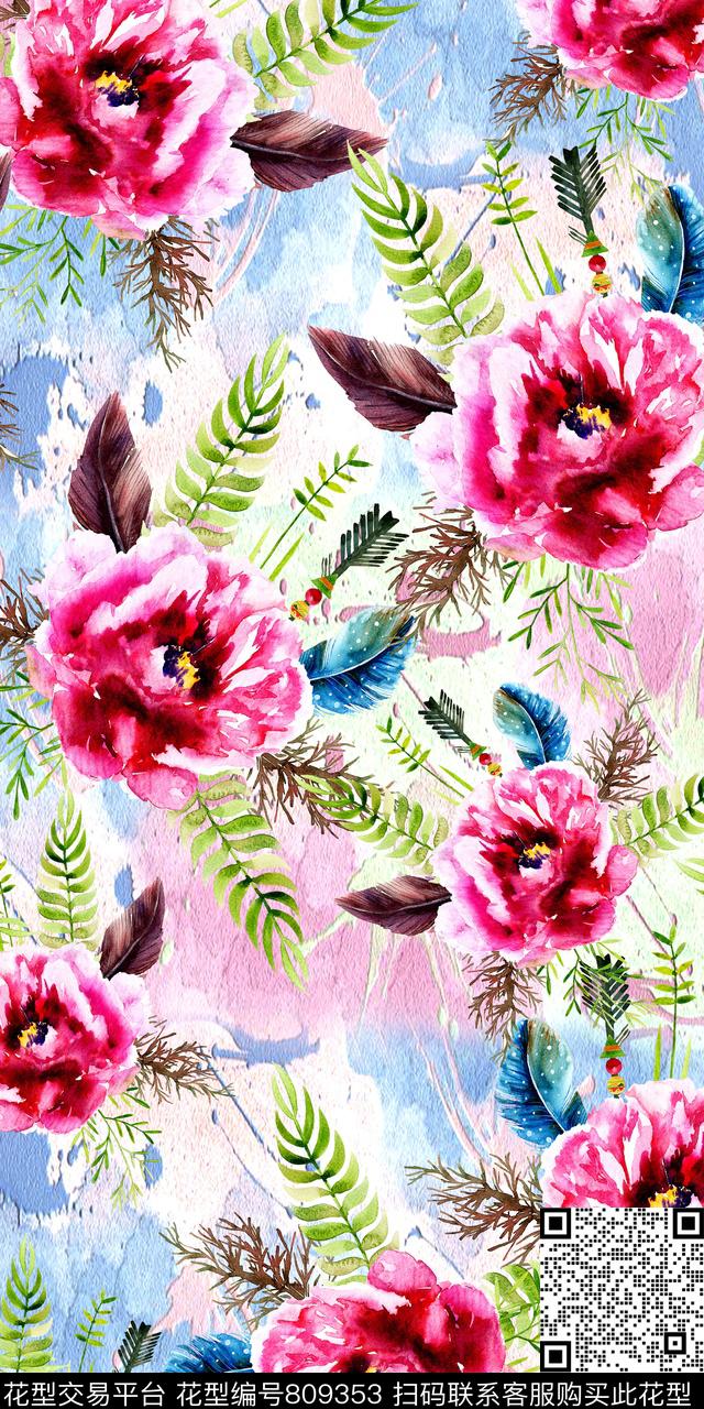 数码手绘水彩数码印花华亿平台下载（图片编号: 809353） - 瓦栏（Walan）