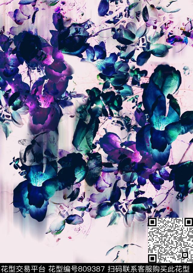 纹理抽象黑白数码印花华亿平台下载（图片编号: 809387） - 瓦栏（Walan）