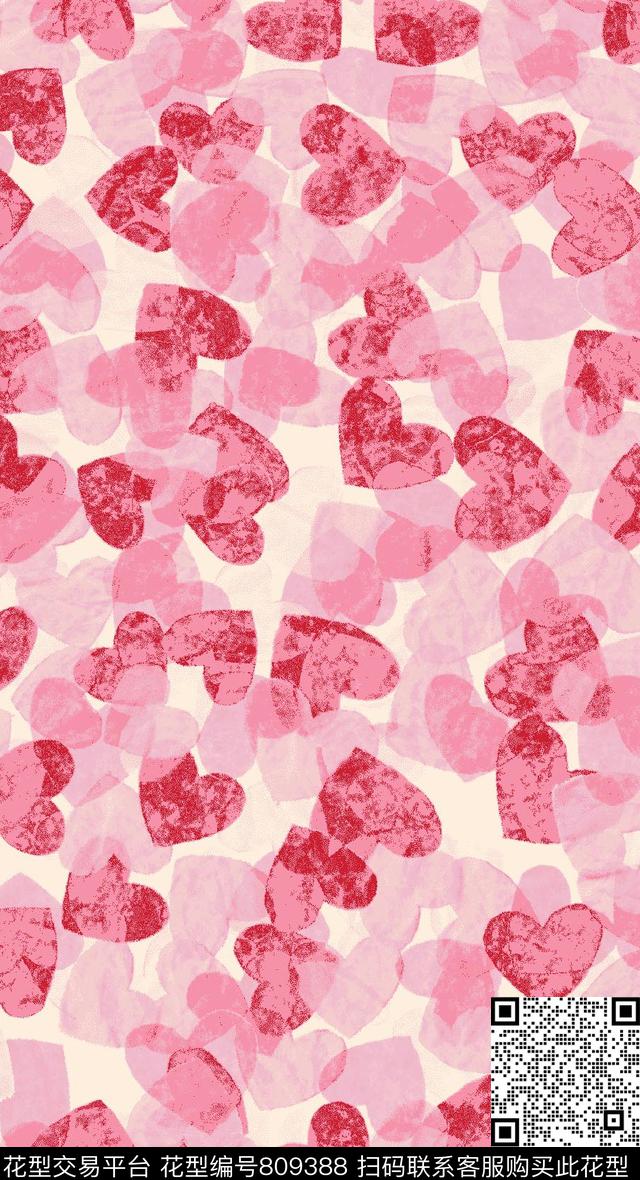 粉色爱心渐变传统印花华亿平台下载（图片编号: 809388） - 瓦栏（Walan）