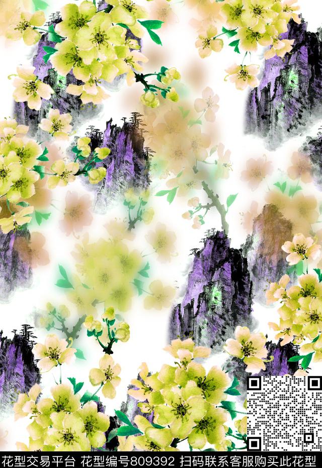 定位花女装中国风数码印花华亿平台下载（图片编号: 809392） - 瓦栏（Walan）