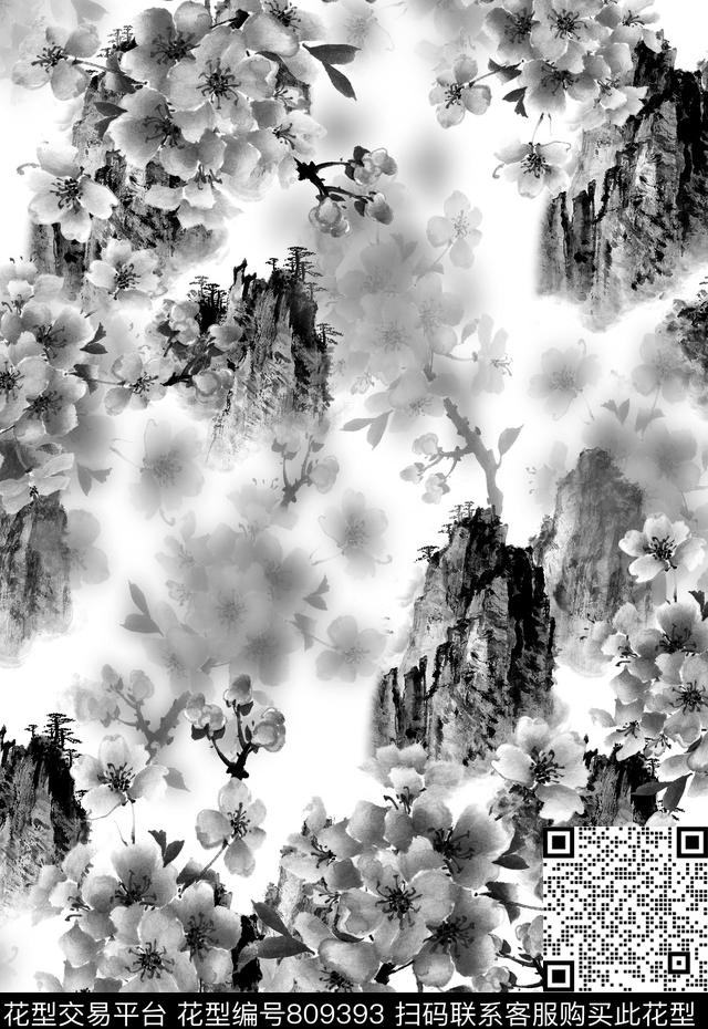 定位花女装中国风数码印花华亿平台下载（图片编号: 809393） - 瓦栏（Walan）