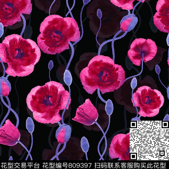 花朵花卉2017年春夏新华亿平台传统印花华亿平台下载（图片编号: 809397） - 瓦栏（Walan）