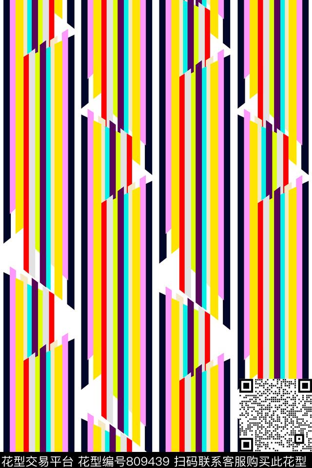 时尚女装华亿平台条纹切割竖条数码印花华亿平台下载（图片编号: 809439） - 瓦栏（Walan）