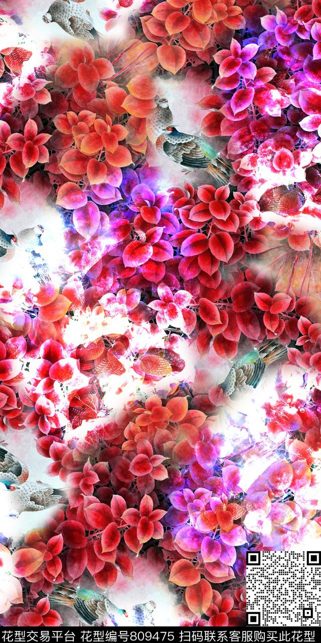 乱花水彩花卉花朵数码印花华亿平台下载（图片编号: 809475） - 瓦栏（Walan）