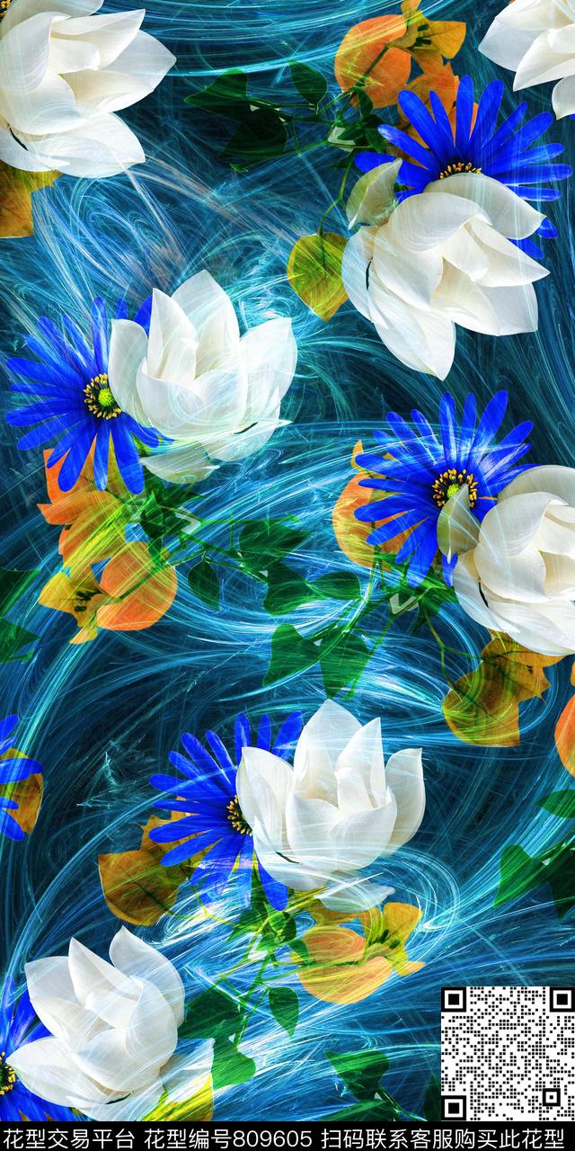 花卉数码印花华亿平台下载（图片编号: 809605） - 瓦栏（Walan）
