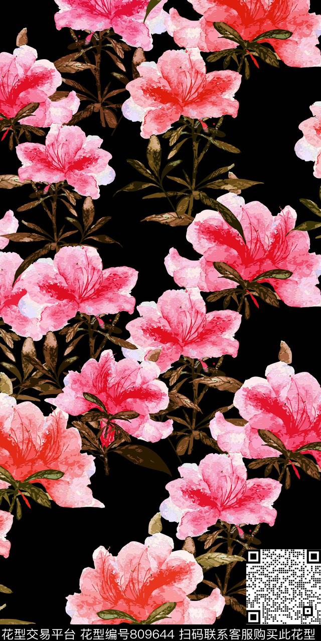 散花花卉花朵数码印花华亿平台下载（图片编号: 809644） - 瓦栏（Walan）