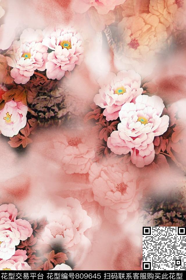 中国风古韵花卉数码印花华亿平台下载（图片编号: 809645） - 瓦栏（Walan）